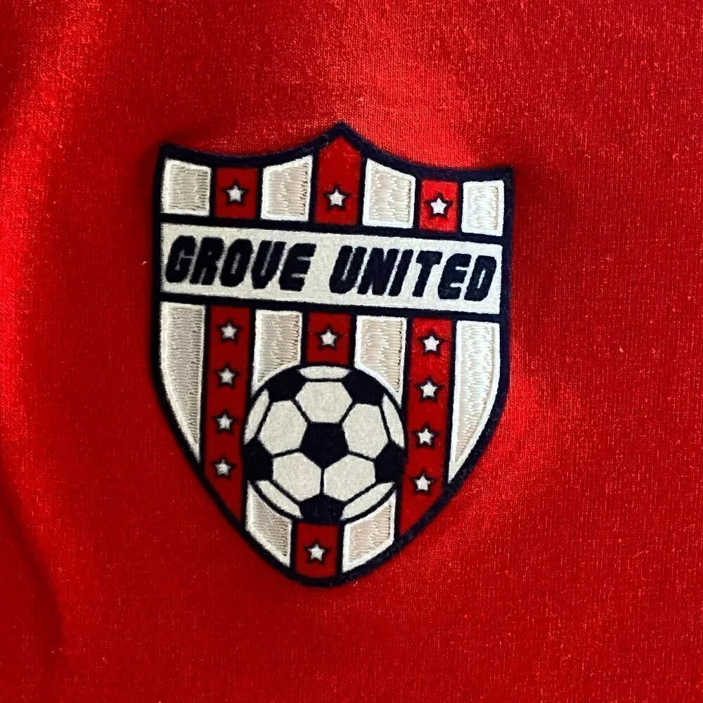Adidas Mens Shirt Climalite Grove United Soccer Patch Red Short Sleeve Size M